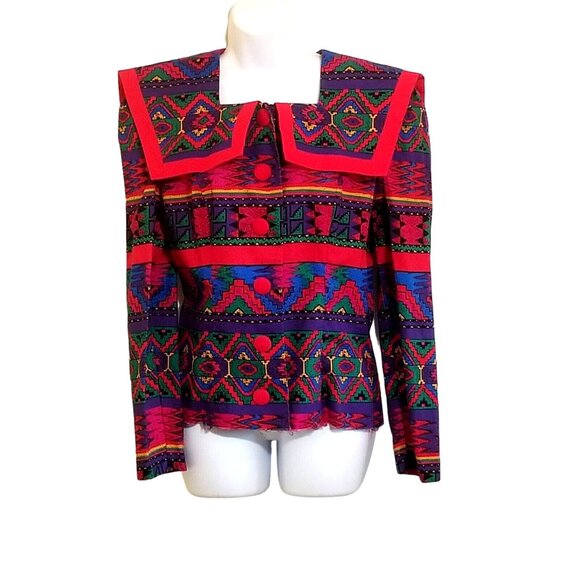Leslie Lucks Blouse Jacket M Vintage Southwest Aztec Collar Button Up READ - Picture 5 of 16